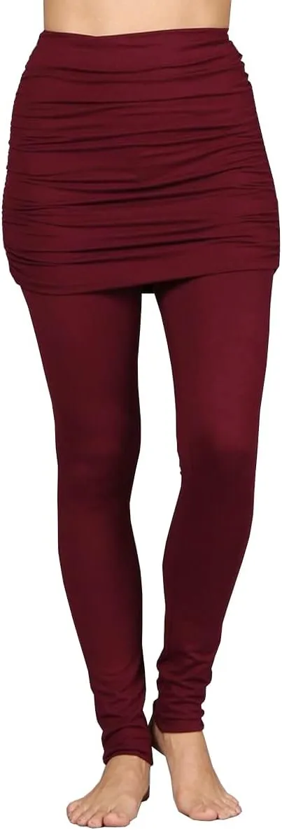 HEYHUN Womens Athleisure Ultra Soft Knit Foldover Ruched Skirted Yoga Leggings S-XL