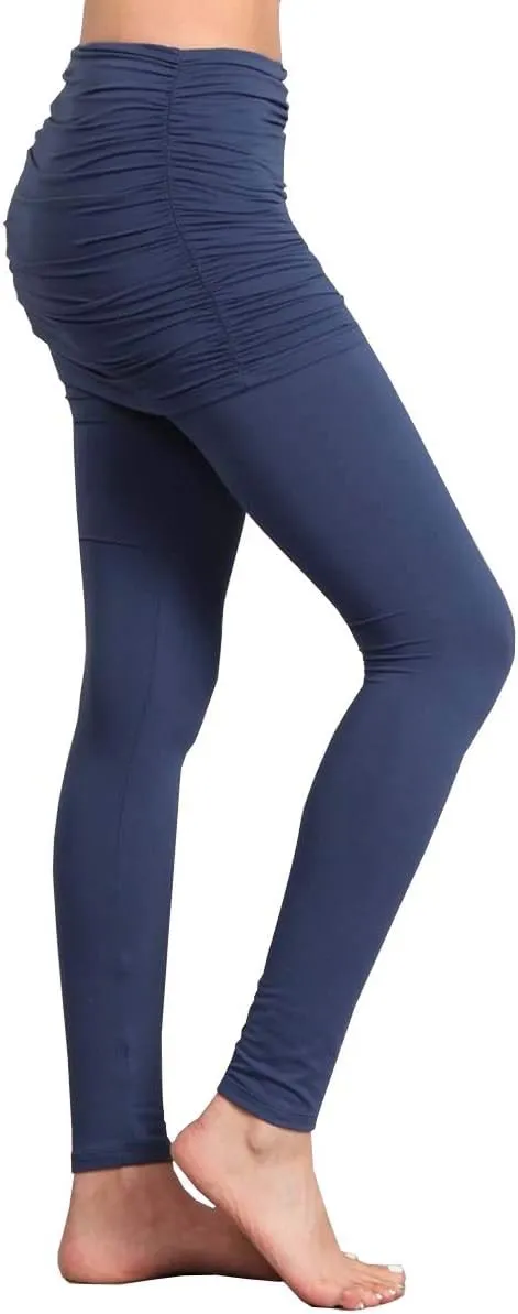 HEYHUN Womens Athleisure Ultra Soft Knit Foldover Ruched Skirted Yoga Leggings S-XL