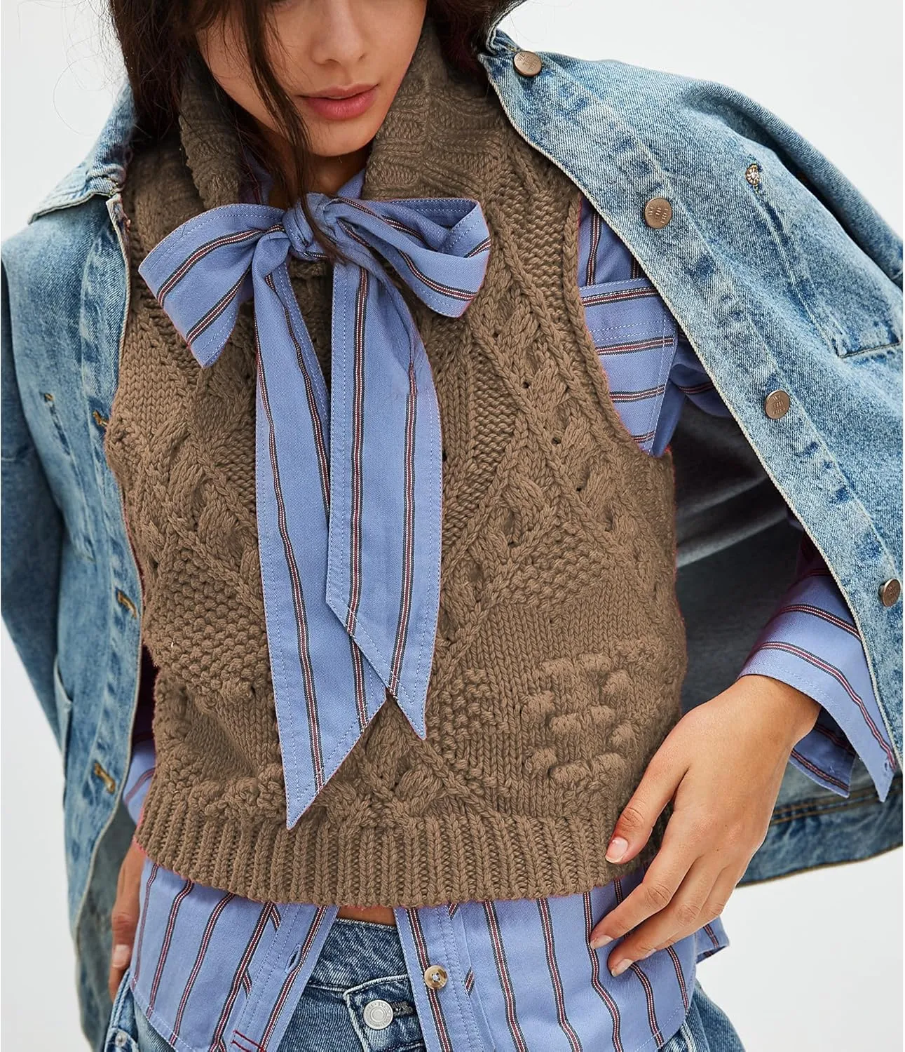 Hixiaohe Turtleneck Crochet Sweater Vest Fall Fashion Knit Sleeveless Tank Tops for Women Lightweight Casual Pullover Clothes