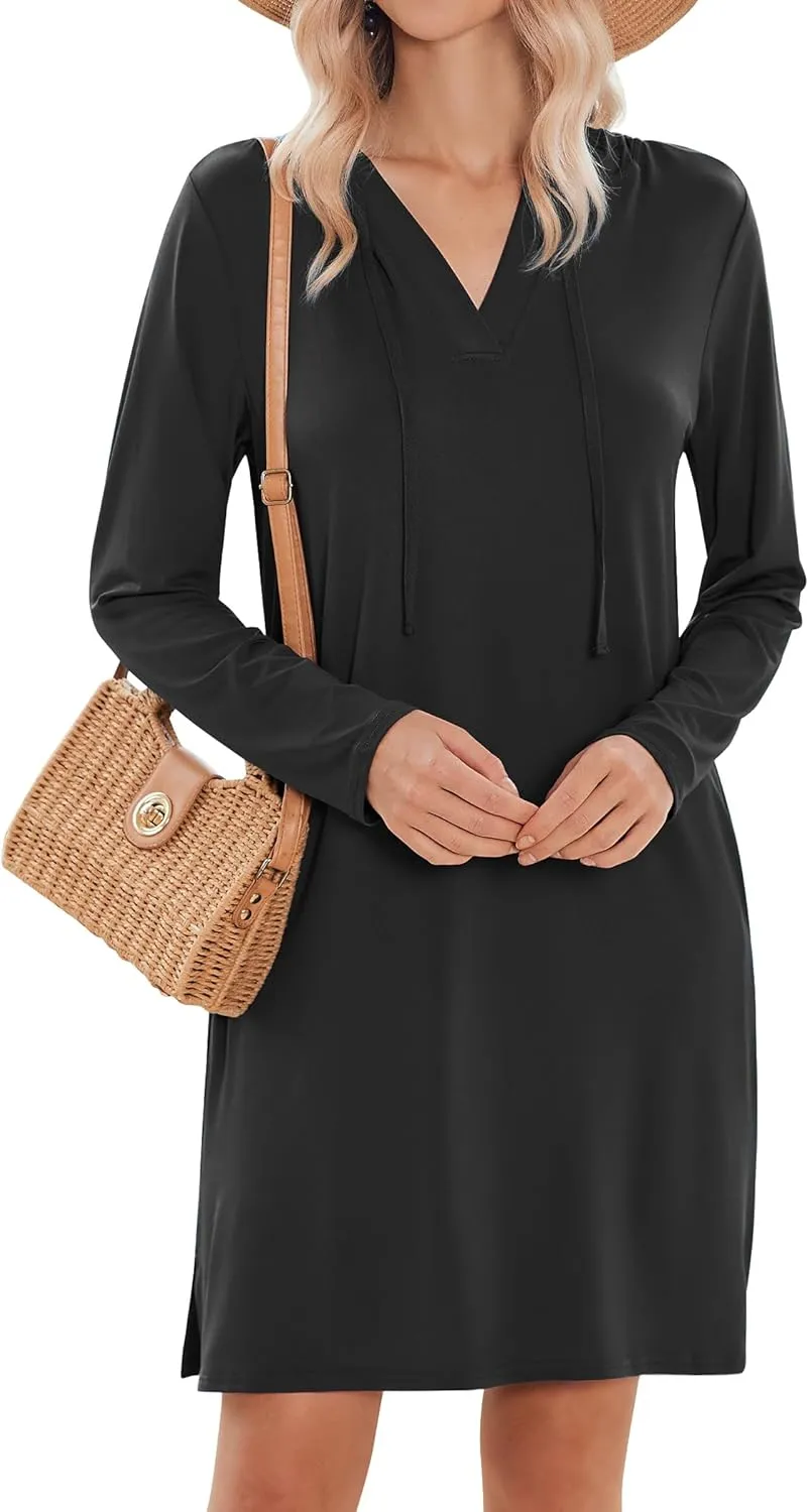 HOTOUCH Womens UPF 50  Cover-Up Dress Beach SPF Sun Protection Long Sleeve Shirts Dress Lightweight Athletic UV Hoodie