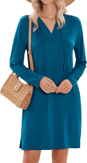HOTOUCH Womens UPF 50  Cover-Up Dress Beach SPF Sun Protection Long Sleeve Shirts Dress Lightweight Athletic UV Hoodie