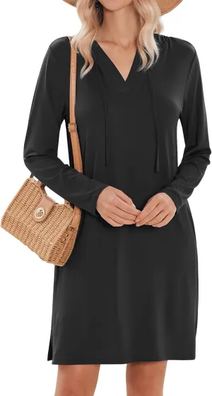 HOTOUCH Womens UPF 50  Cover-Up Dress Beach SPF Sun Protection Long Sleeve Shirts Dress Lightweight Athletic UV Hoodie