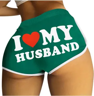 I Love My Husband Booty Shorts Womens Sexy 3" High Waist Yoga Biker Shorts Soft Spandex Dance Hot Pants Butt Lifting Leggings