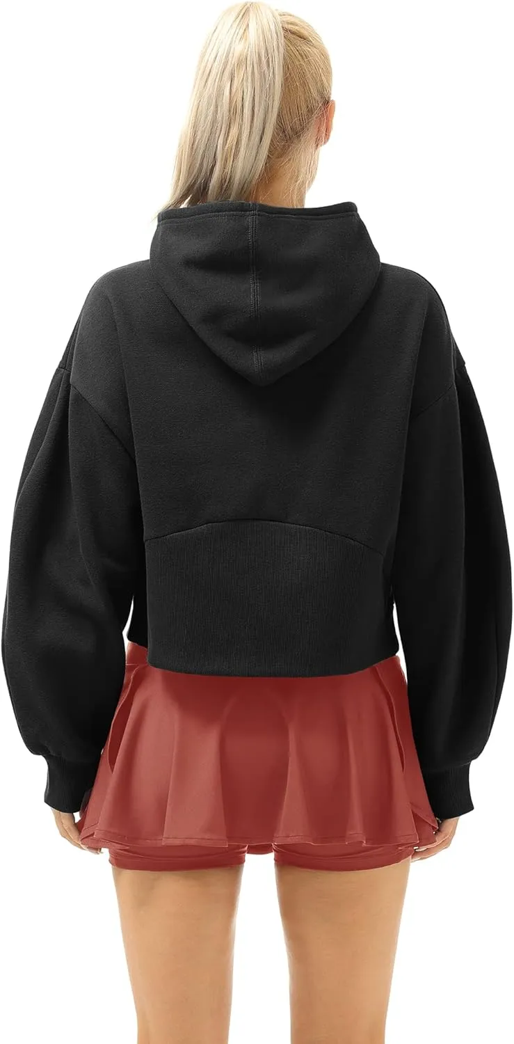 icyzone Fleece Lined Zip Up Jackets for Women with Pockets and Thumb Holes, Oversized Athletic Hoodie Sweatshirt