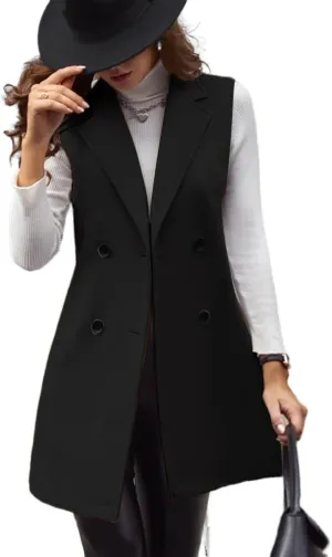 IDEALSANXUN Womens Long Wool Vest Fall Winter Sleeveless Blazer Jackets Double Breasted Trench Coats