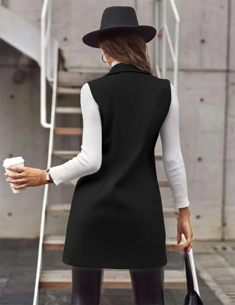 IDEALSANXUN Womens Long Wool Vest Fall Winter Sleeveless Blazer Jackets Double Breasted Trench Coats