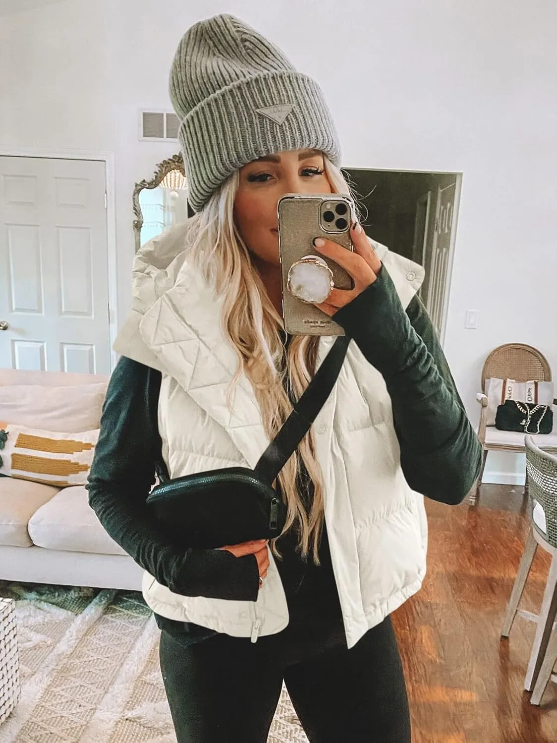 Imily Bela Womens Quilted Puffer Vest Hooded Winter Casual Stand Collar Gilet With Pockets