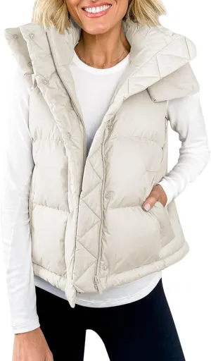 Imily Bela Womens Quilted Puffer Vest Hooded Winter Casual Stand Collar Gilet With Pockets