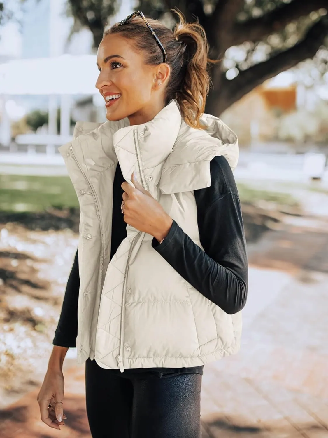 Imily Bela Womens Quilted Puffer Vest Hooded Winter Casual Stand Collar Gilet With Pockets