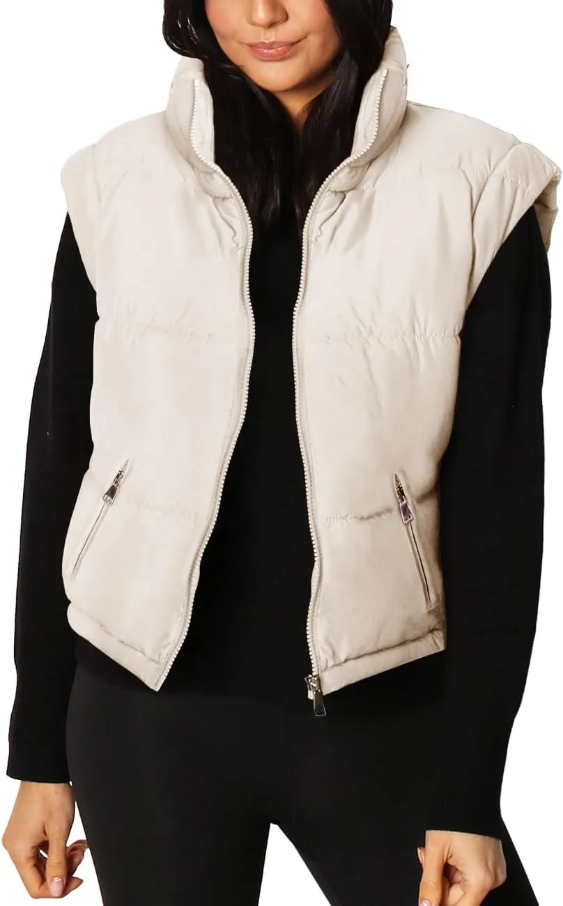 Imily Bela Women's Winter Puffer Down Jacket Stand Collar Cropped Vest with Detachable Sleeves