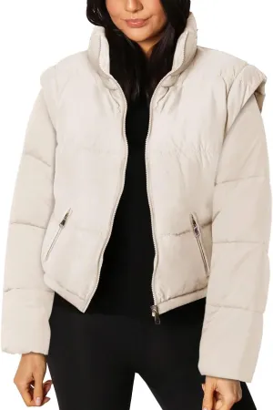 Imily Bela Women's Winter Puffer Down Jacket Stand Collar Cropped Vest with Detachable Sleeves