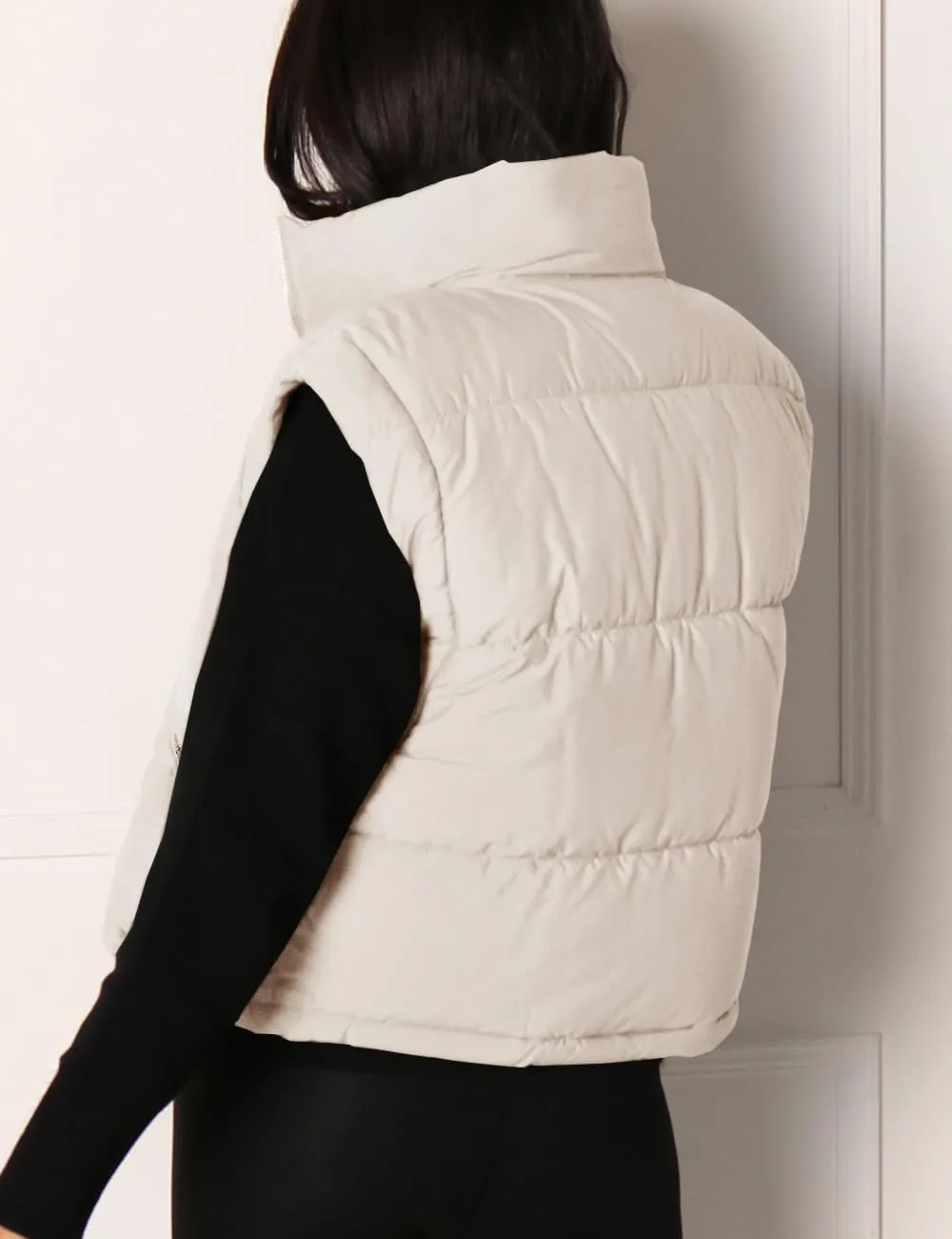 Imily Bela Women's Winter Puffer Down Jacket Stand Collar Cropped Vest with Detachable Sleeves