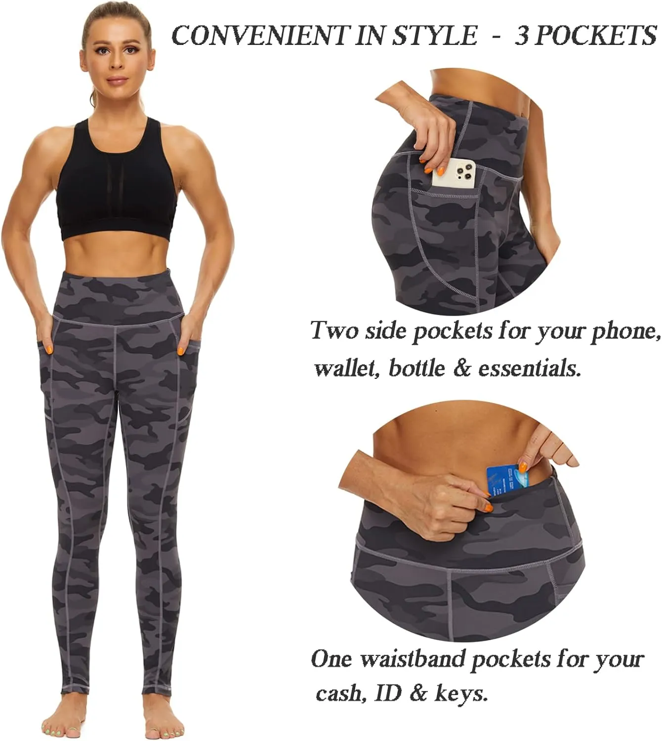iniber High Waisted Yoga Pants with Pockets for Women 4-Way Stretch Soft Running Workout Leggings Athletic Yoga Pants