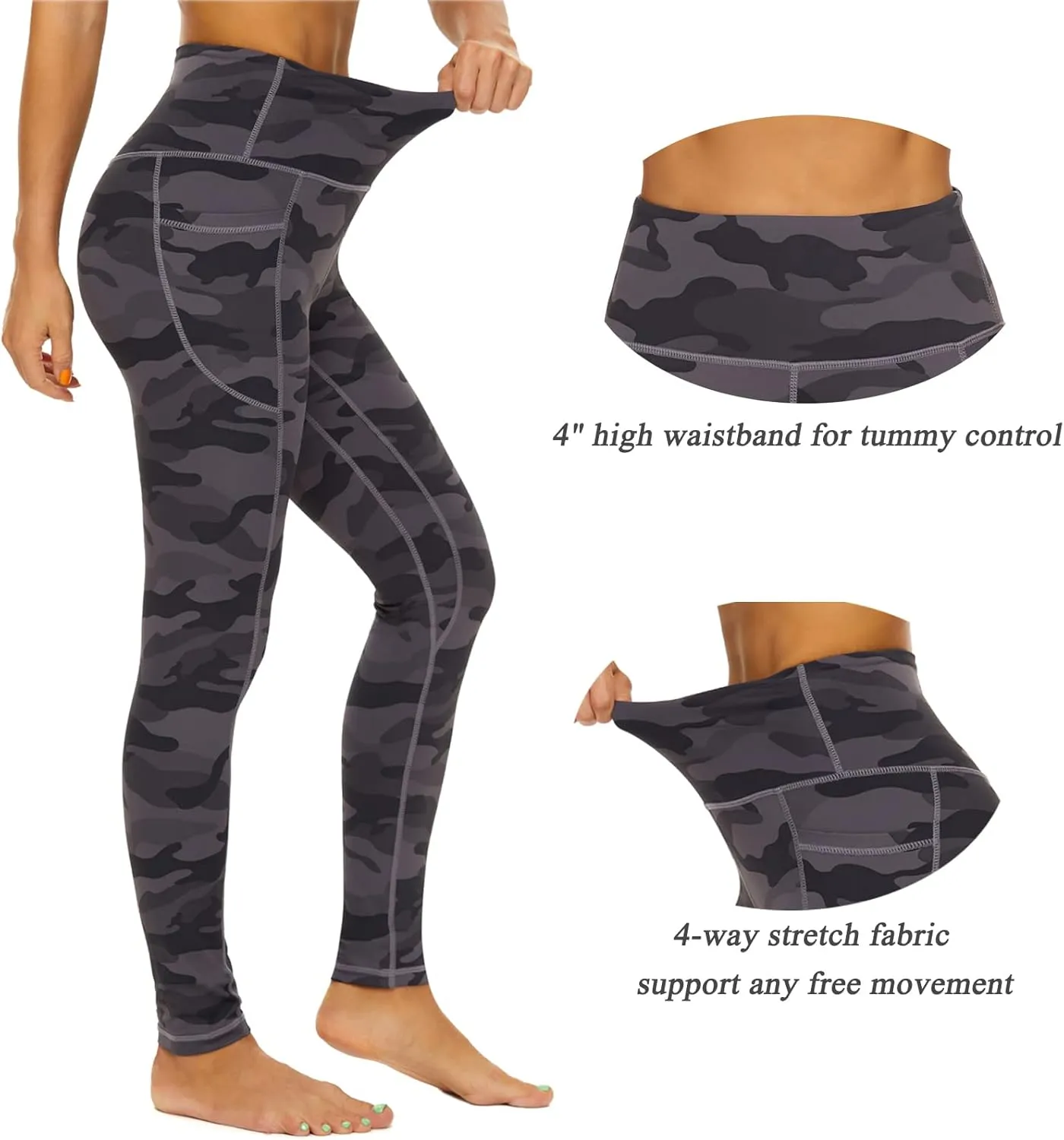 iniber High Waisted Yoga Pants with Pockets for Women 4-Way Stretch Soft Running Workout Leggings Athletic Yoga Pants