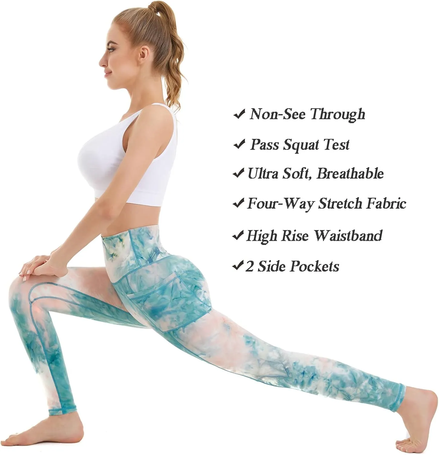 iniber High Waisted Yoga Pants with Pockets for Women 4-Way Stretch Soft Running Workout Leggings Athletic Yoga Pants