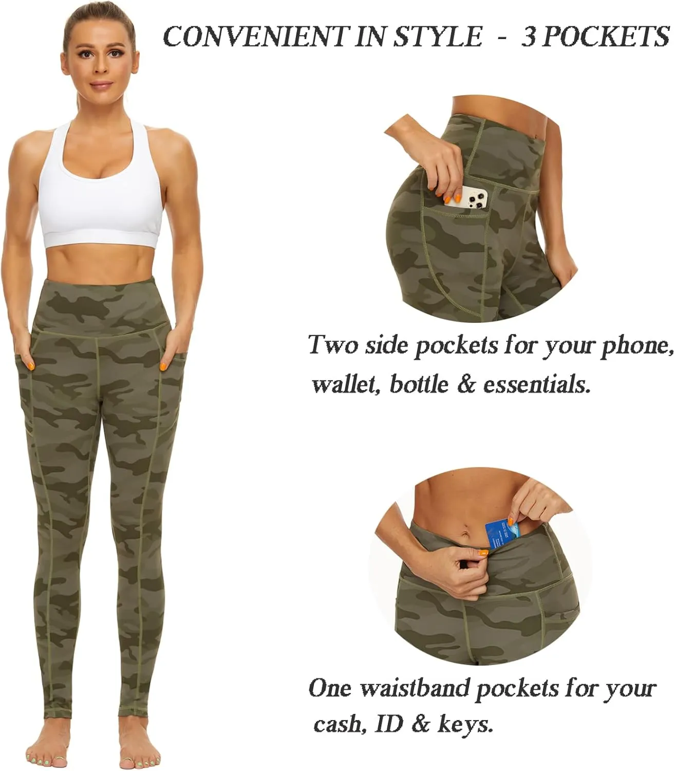 iniber High Waisted Yoga Pants with Pockets for Women 4-Way Stretch Soft Running Workout Leggings Athletic Yoga Pants