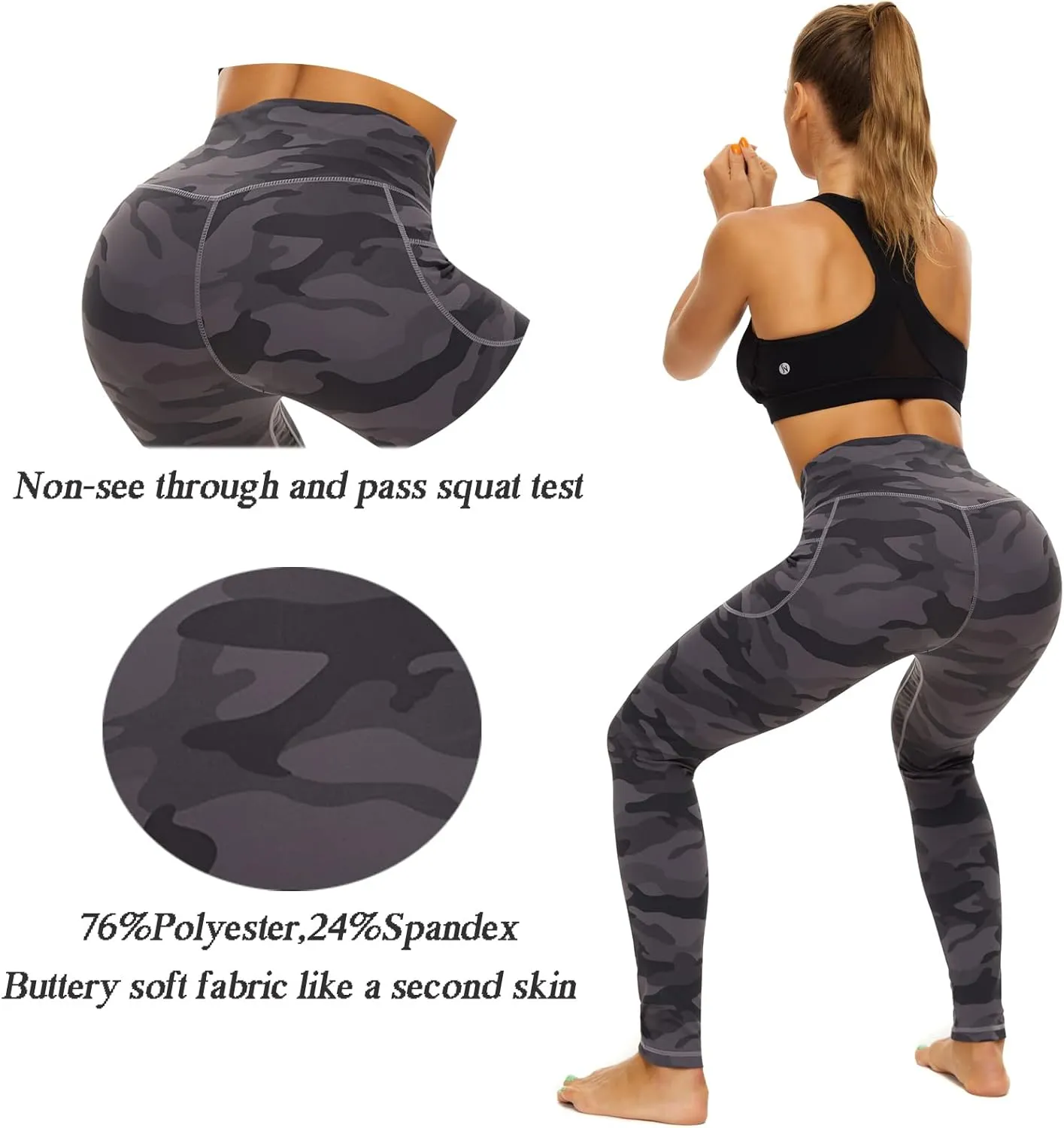 iniber High Waisted Yoga Pants with Pockets for Women 4-Way Stretch Soft Running Workout Leggings Athletic Yoga Pants