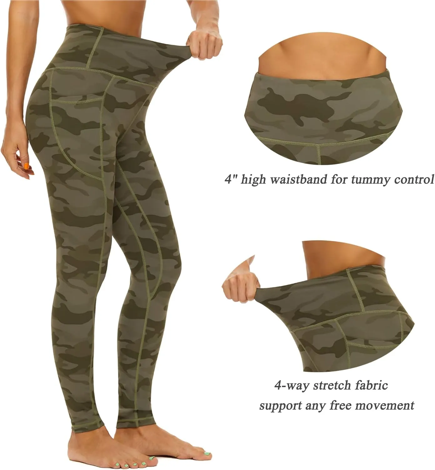 iniber High Waisted Yoga Pants with Pockets for Women 4-Way Stretch Soft Running Workout Leggings Athletic Yoga Pants
