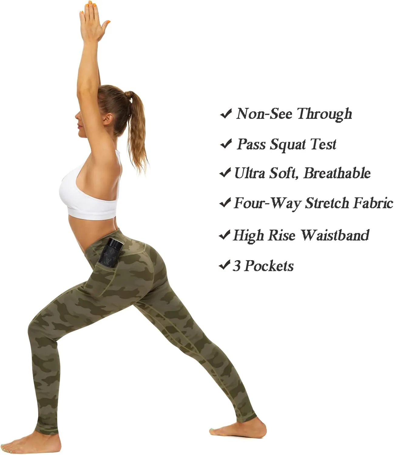 iniber High Waisted Yoga Pants with Pockets for Women 4-Way Stretch Soft Running Workout Leggings Athletic Yoga Pants