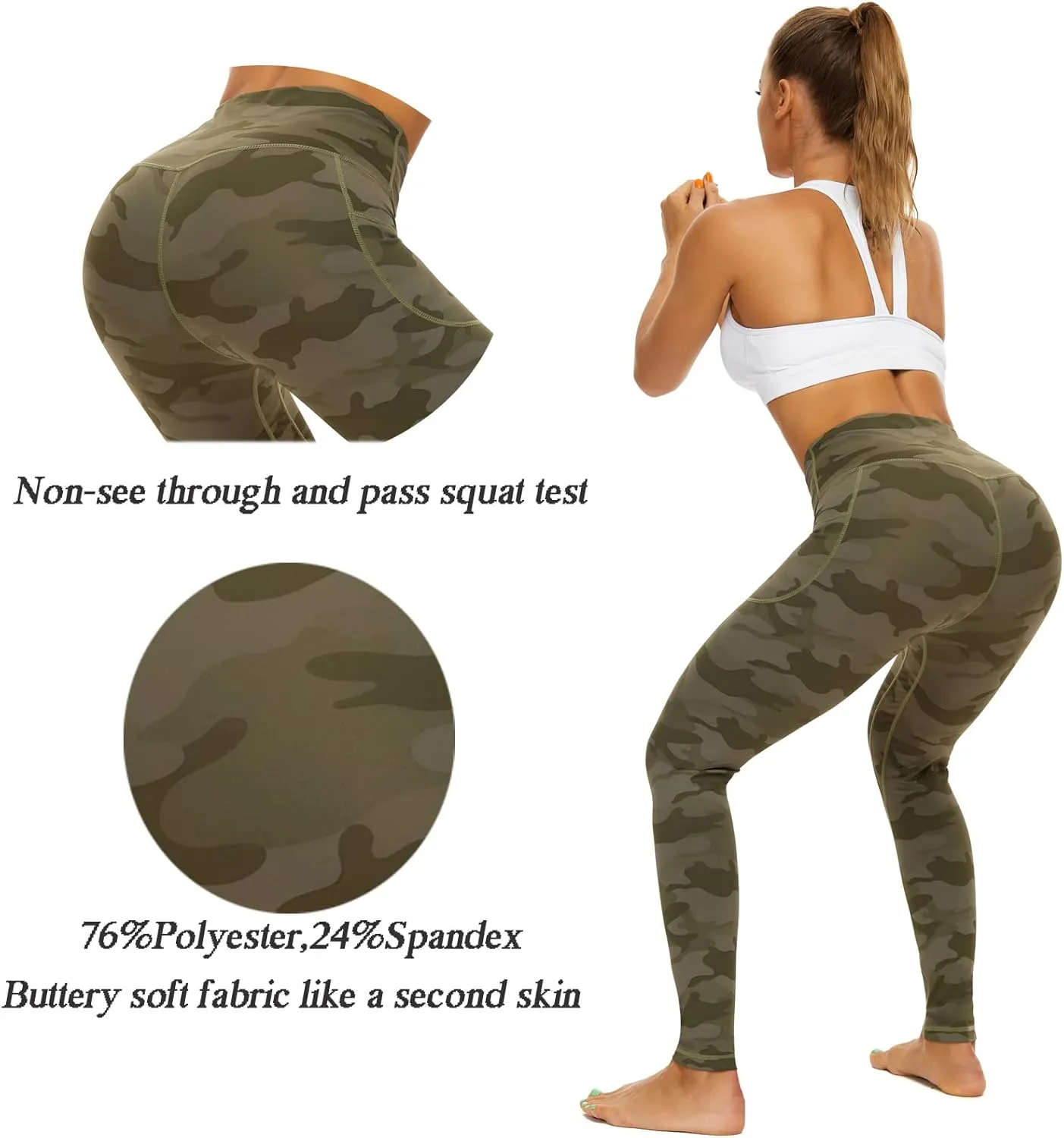 iniber High Waisted Yoga Pants with Pockets for Women 4-Way Stretch Soft Running Workout Leggings Athletic Yoga Pants