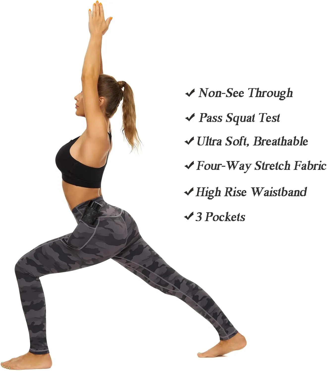 iniber High Waisted Yoga Pants with Pockets for Women 4-Way Stretch Soft Running Workout Leggings Athletic Yoga Pants