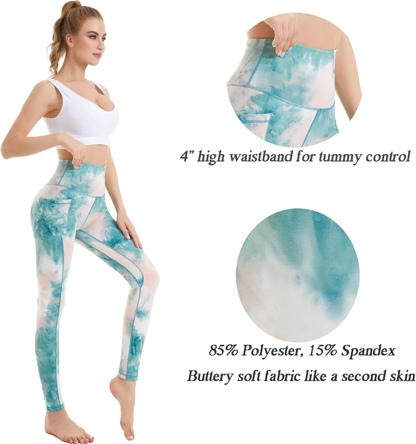 iniber High Waisted Yoga Pants with Pockets for Women 4-Way Stretch Soft Running Workout Leggings Athletic Yoga Pants