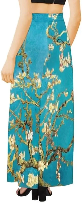 Irisjudy Women Casual High Waisted Palazzo Pants Van Gogh Art, Boho Peacock Comfy Wide Leg Pants Soft Pjs for Women Oversized
