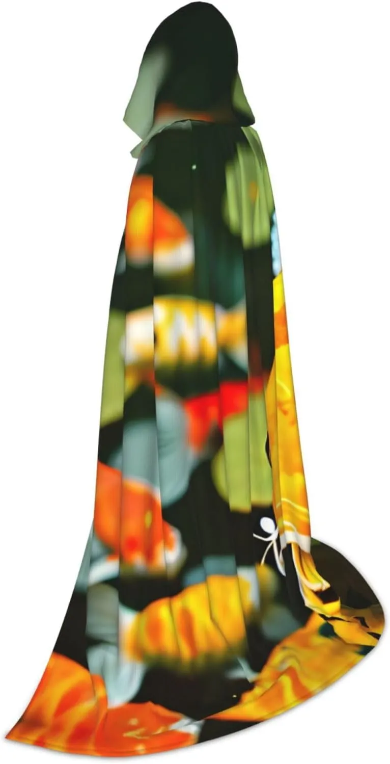 Japanese Pretty Koi Fish Hooded Cloak Coat Winter Warm Long Cloak Cosplay Costumes Outerwear Carnivals Hoodies Capes