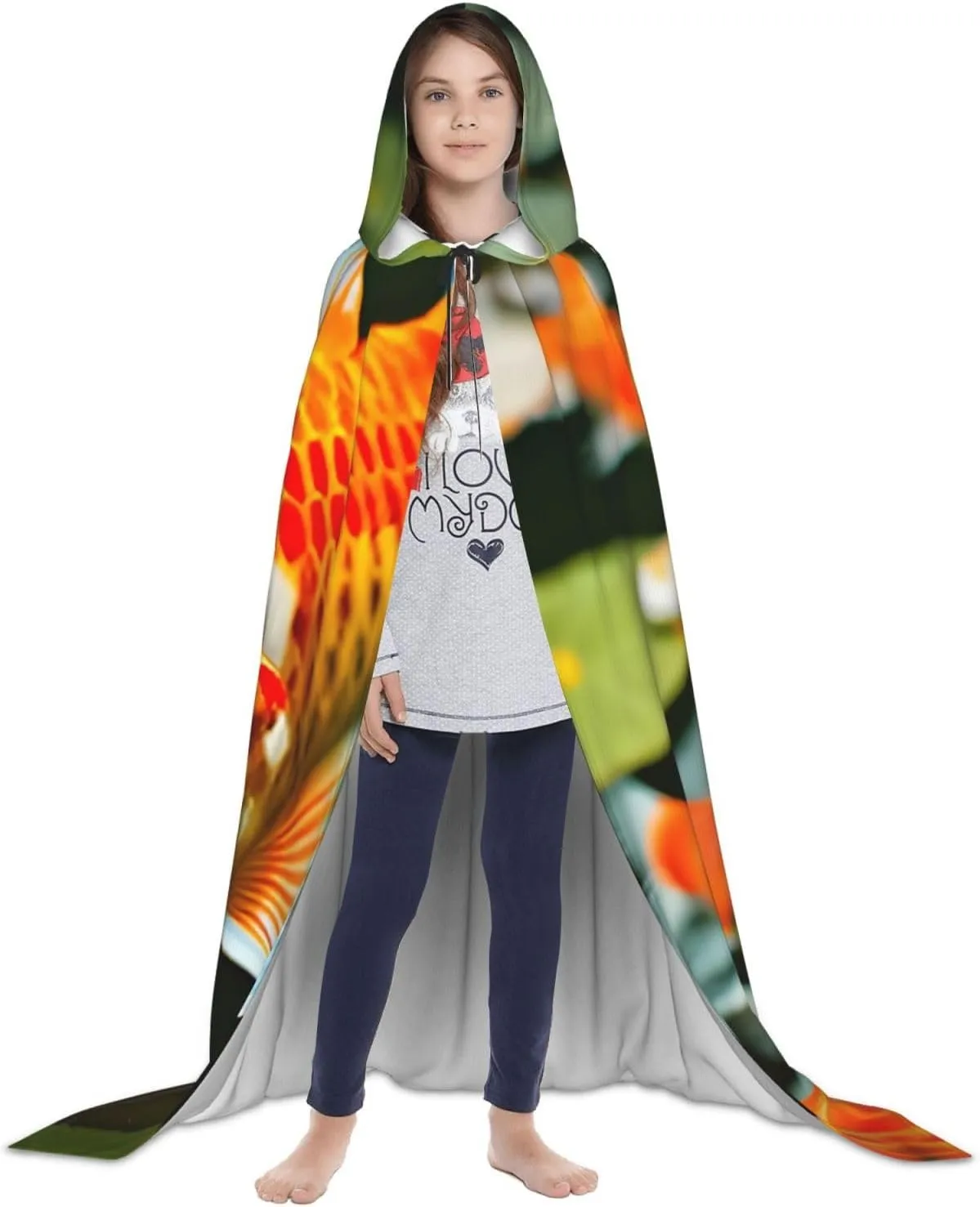 Japanese Pretty Koi Fish Hooded Cloak Coat Winter Warm Long Cloak Cosplay Costumes Outerwear Carnivals Hoodies Capes