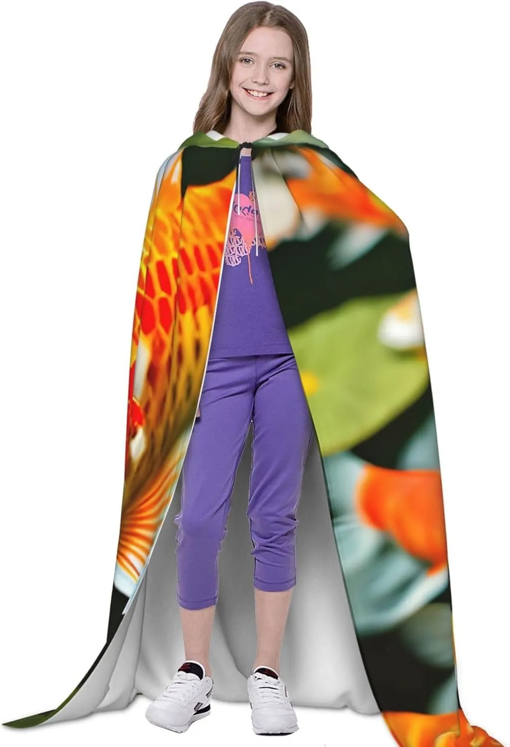 Japanese Pretty Koi Fish Hooded Cloak Coat Winter Warm Long Cloak Cosplay Costumes Outerwear Carnivals Hoodies Capes