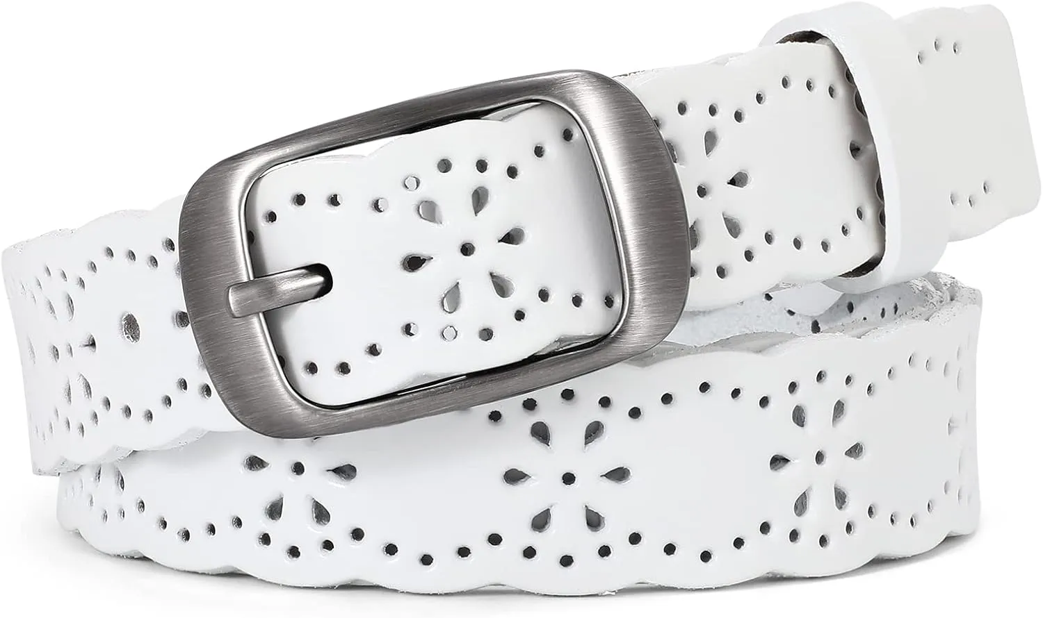 JASGOOD Women Hollow Flower Leather Belt for Jeans Pants Soft Leather Belt with Solid Pin Buckle