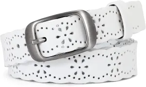 JASGOOD Women Hollow Flower Leather Belt for Jeans Pants Soft Leather Belt with Solid Pin Buckle