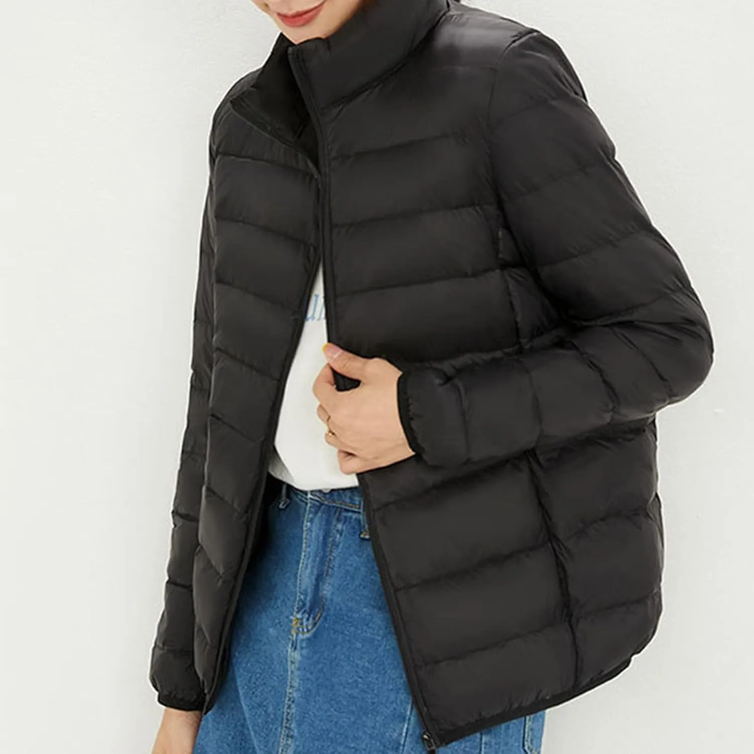 JEKE-DG Womens Packable Down Down Jacket Lightweight Long-Sleeve Puffer Jacket Winter Short Zip Puffer Coat