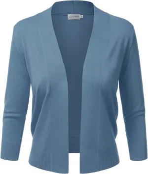 JJ Perfection Casual Crop Open Front Knit Cardigan 3/4 Sleeve Cropped Cardigan Basic Sweater Jacket for Womens with Plus Size