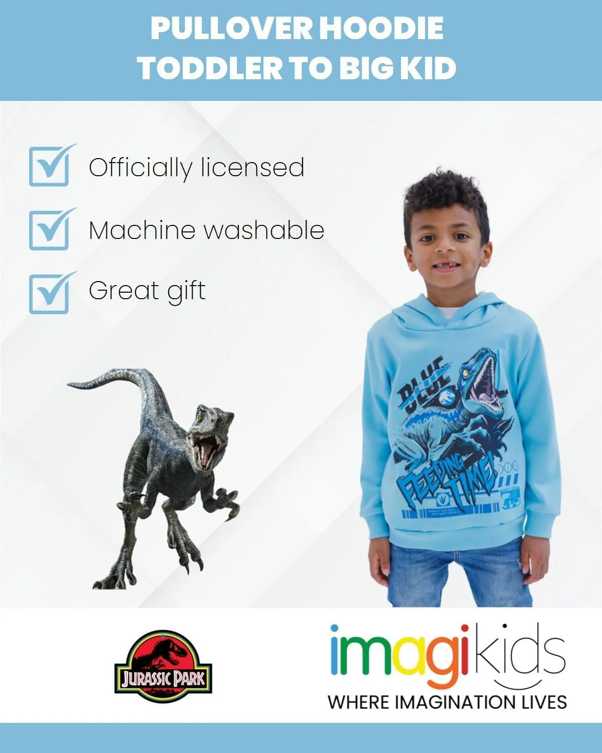 Jurassic World Dinosaur T-Rex Fleece Pullover Hoodie Toddler to Big Kid