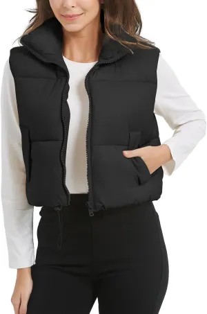 Kissonic Womens Winter Cropped Puffer Vest Sleeveless Padded Lightweight Puffy Vest with Pockets