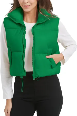 Kissonic Womens Winter Cropped Puffer Vest Sleeveless Padded Lightweight Puffy Vest with Pockets
