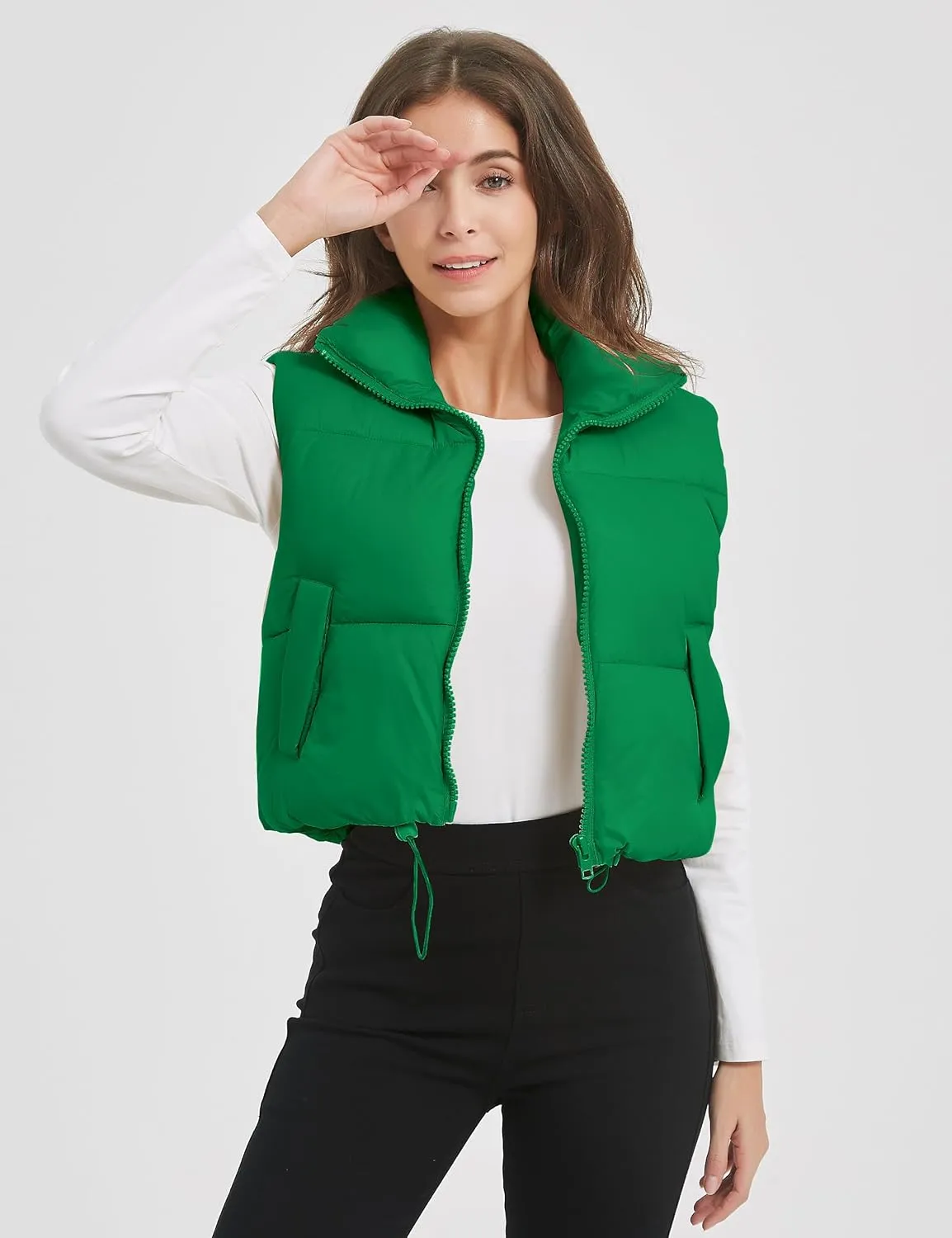 Kissonic Womens Winter Cropped Puffer Vest Sleeveless Padded Lightweight Puffy Vest with Pockets