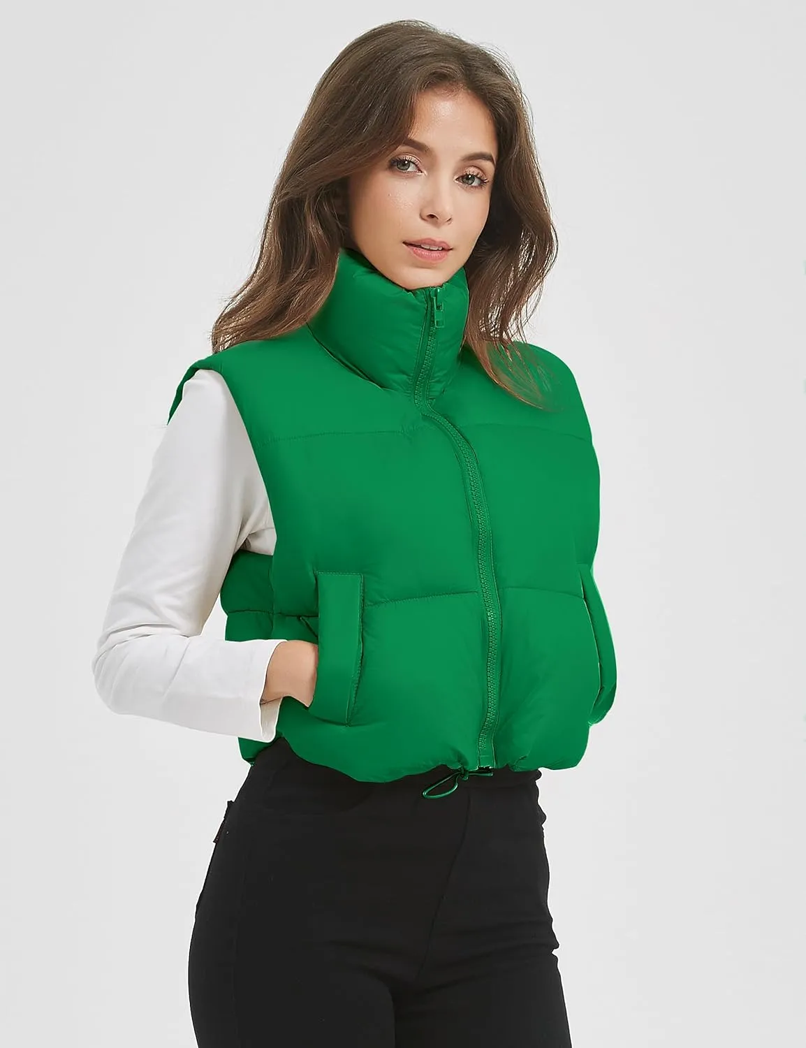 Kissonic Womens Winter Cropped Puffer Vest Sleeveless Padded Lightweight Puffy Vest with Pockets