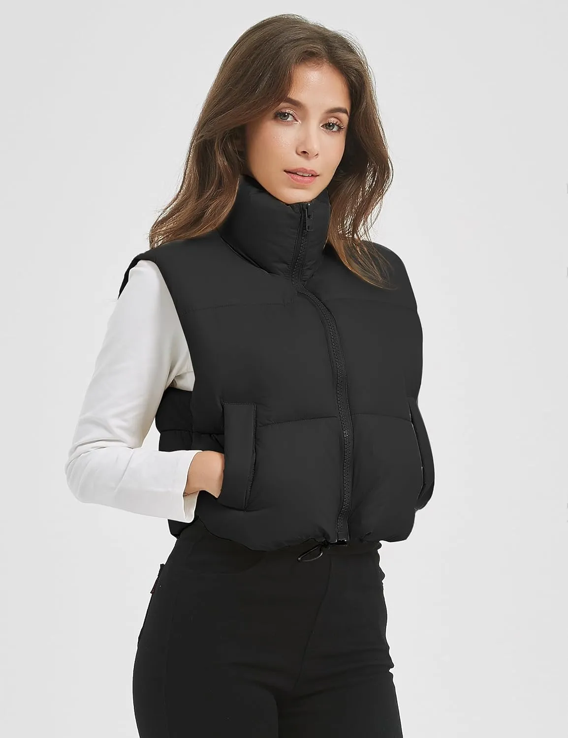 Kissonic Womens Winter Cropped Puffer Vest Sleeveless Padded Lightweight Puffy Vest with Pockets