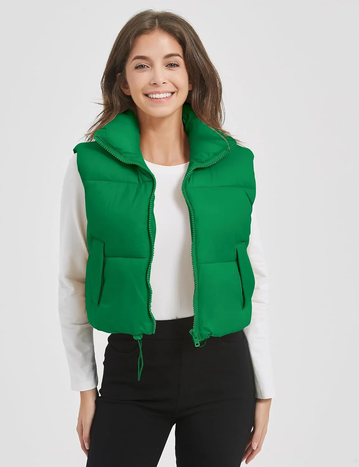 Kissonic Womens Winter Cropped Puffer Vest Sleeveless Padded Lightweight Puffy Vest with Pockets