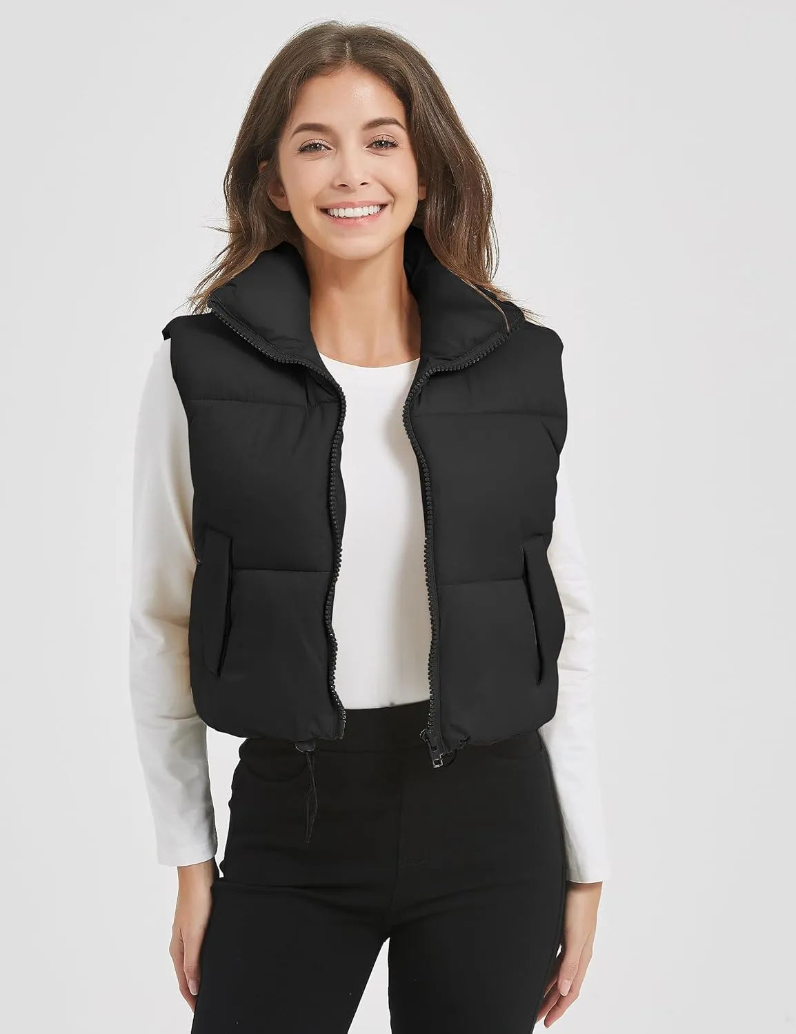 Kissonic Womens Winter Cropped Puffer Vest Sleeveless Padded Lightweight Puffy Vest with Pockets