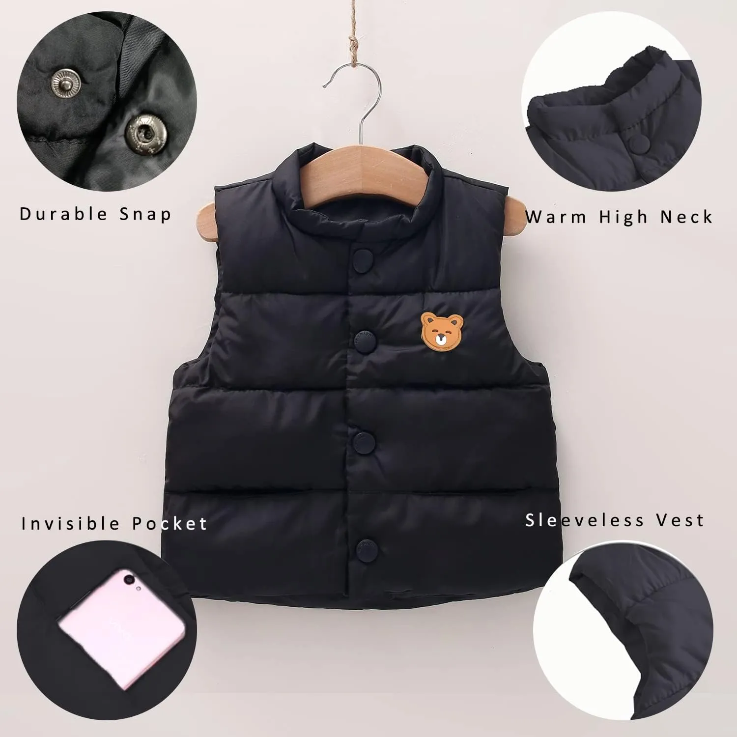LANDUNSI Baby Boys Girls Puffer Vest Winter Warm Lightweight Toddler Vest Outerwear High Neck Cute Sleeveless Jacket
