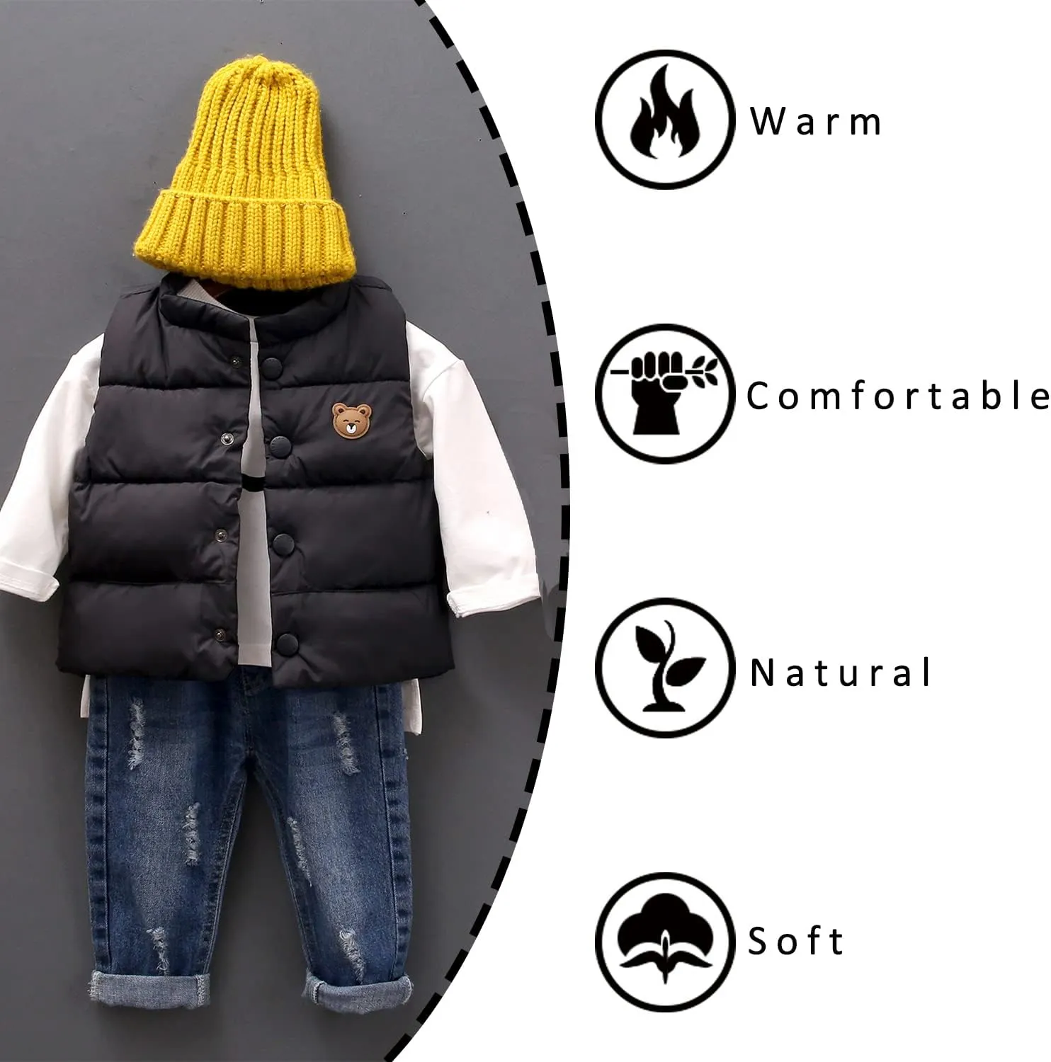 LANDUNSI Baby Boys Girls Puffer Vest Winter Warm Lightweight Toddler Vest Outerwear High Neck Cute Sleeveless Jacket