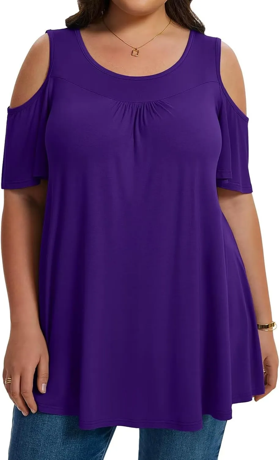 LARACE Plus Size Cold Shoulder Tops for Women Short Sleeve Tunics Shirts Loose Summer Clothes Blouses to Wear with Leggings