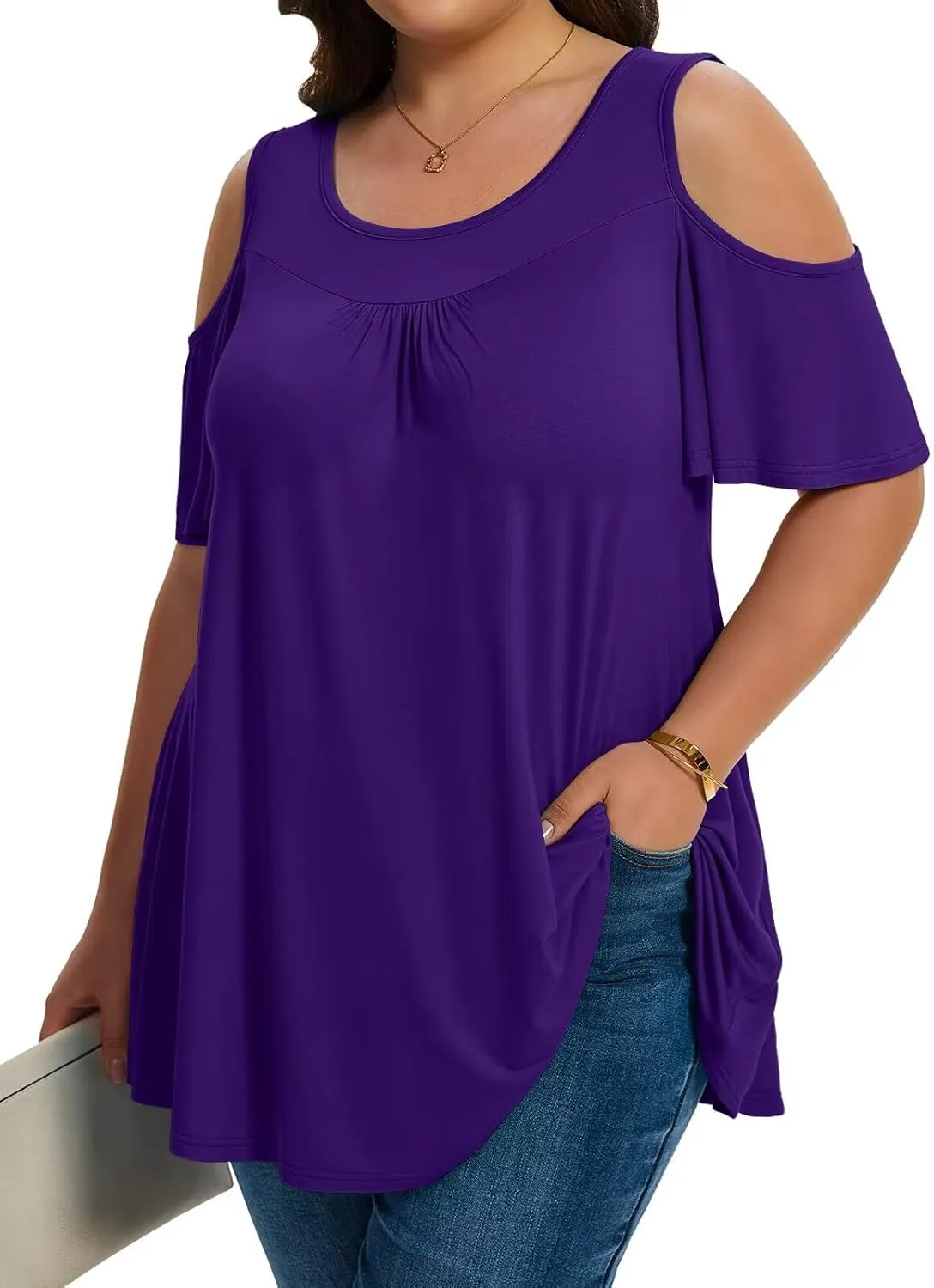 LARACE Plus Size Cold Shoulder Tops for Women Short Sleeve Tunics Shirts Loose Summer Clothes Blouses to Wear with Leggings