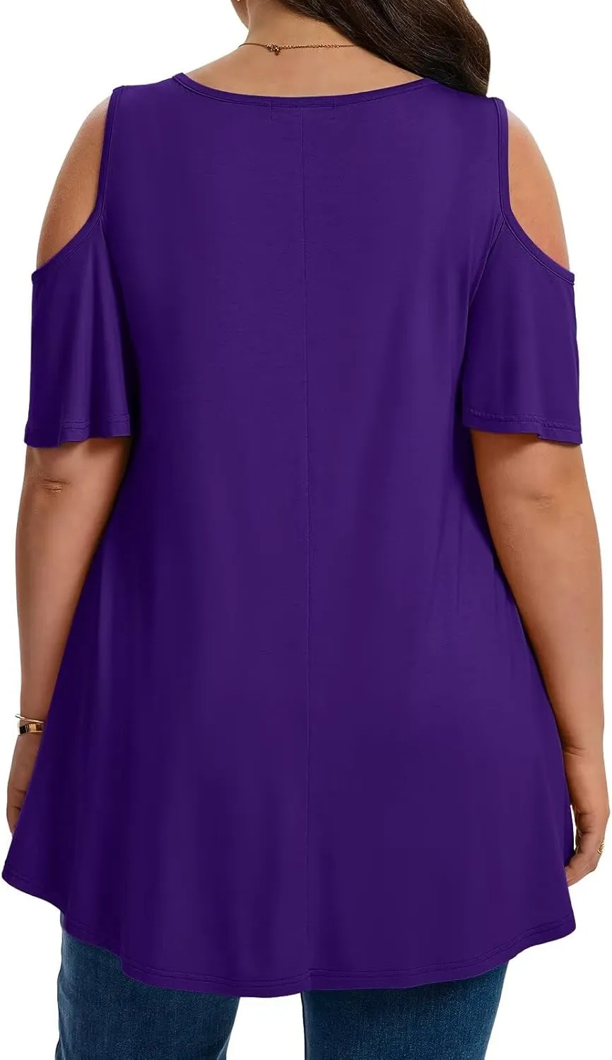 LARACE Plus Size Cold Shoulder Tops for Women Short Sleeve Tunics Shirts Loose Summer Clothes Blouses to Wear with Leggings