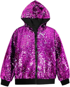 Lars Amadeus Sequins Jacket for Men's Long Sleeves Zip Up Flip-Sequin Sparkle Metallic Hoodie Jackets