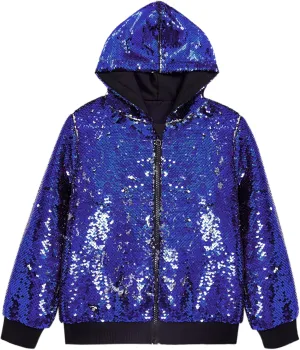 Lars Amadeus Sequins Jacket for Men's Long Sleeves Zip Up Flip-Sequin Sparkle Metallic Hoodie Jackets