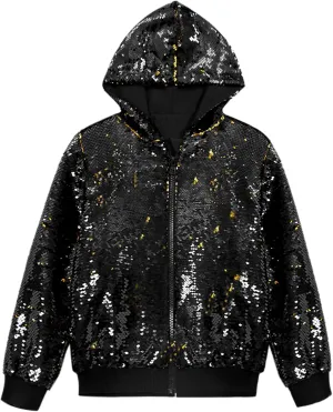 Lars Amadeus Sequins Jacket for Men's Long Sleeves Zip Up Flip-Sequin Sparkle Metallic Hoodie Jackets